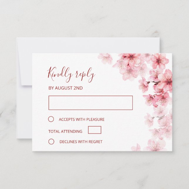 Watercolor Cherry Blossom  Wedding RSVP Karte (Vorderseite)