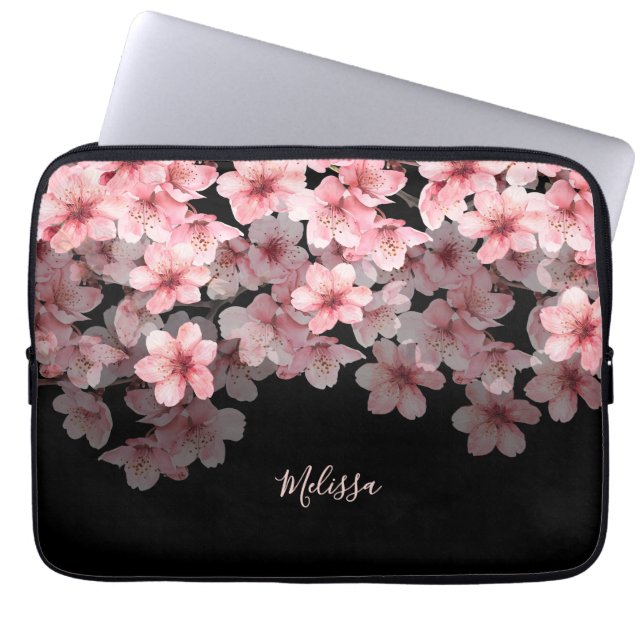 Watercolor Cherry Blossoms Black Pink | Your Name Laptopschutzhülle (Vorderseite)