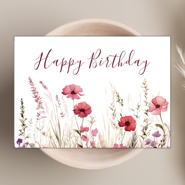 Watercolor Chic Boho Wildblume Happy Birthday Karte (Von Creator hochgeladen)