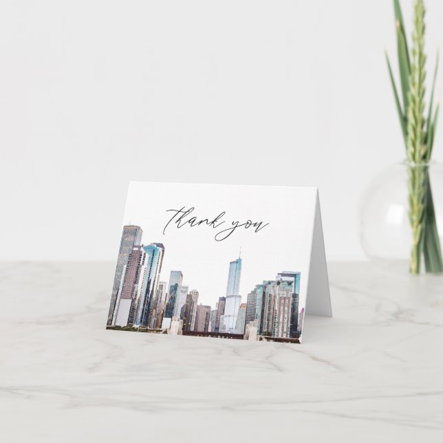 Watercolor Chicago Skyline Carte de remerciements (Devant)