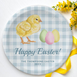 Watercolor Chick And Eggs On Blue With Text Pappteller