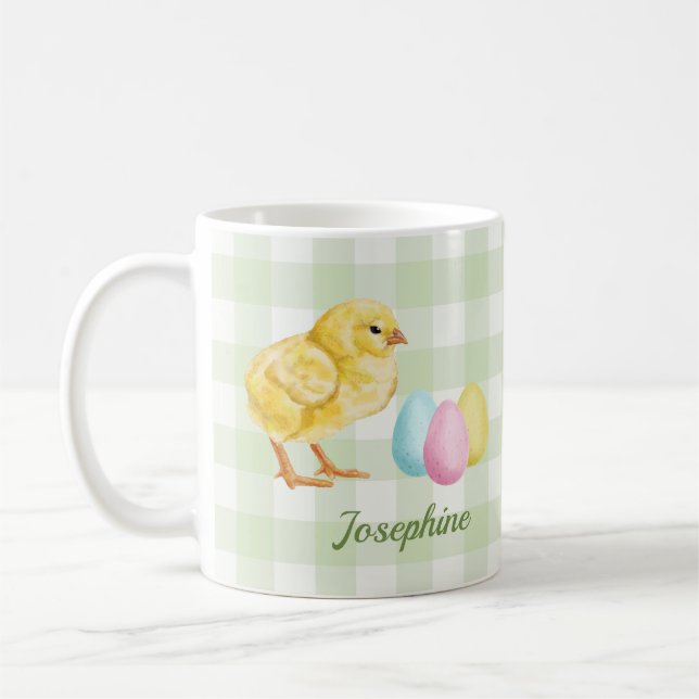 Watercolor Chick And Eggs On Green With Name Kaffeetasse (Links)