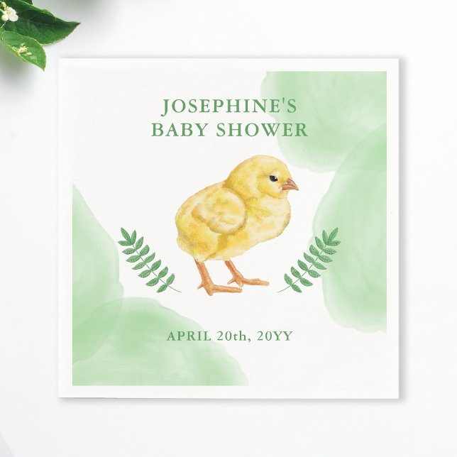 Watercolor Chick And Green Leaves Baby Shower Serviette (Von Creator hochgeladen)