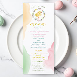 Watercolor Chick And Pastel Wreath Easter Brunch Menükarte