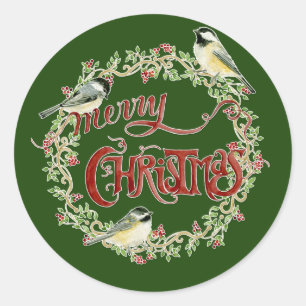 Watercolor Chickadee Birds Frohe Weihnachtsfeier Runder Aufkleber