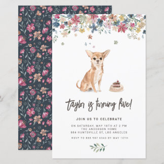 Watercolor Chihuahua Dog Birthday Invitation