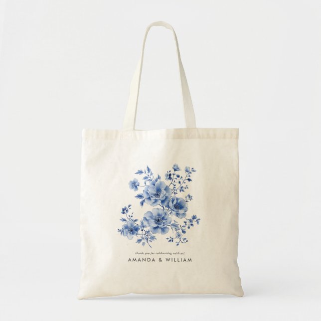 Watercolor Chinoiserie Floral Tote Bag (Devant)