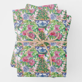 Watercolor Chinoiserie Ginger Jar Weihnachtsbaum Geschenkpapier Set