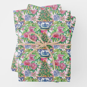 Watercolor Chinoiserie Ginger Jar Weihnachtsbaum Geschenkpapier Set