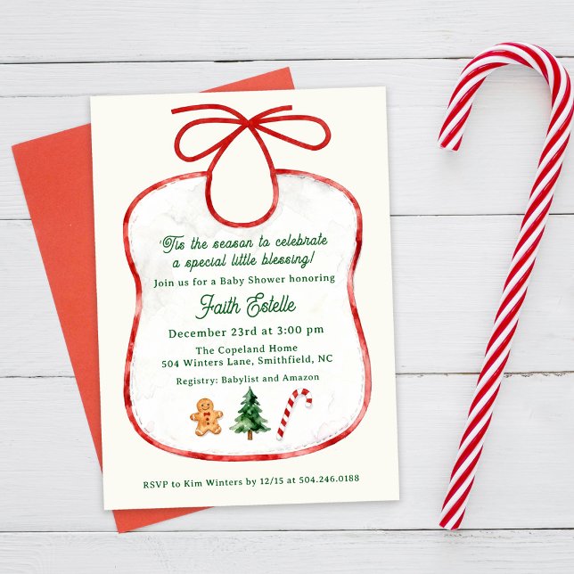 Watercolor Christmas Baby Shower Bib Invitation (Créateur téléchargé)