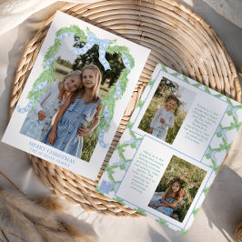 Watercolor Christmas Blue Bow Garland Foto Feiertagskarte