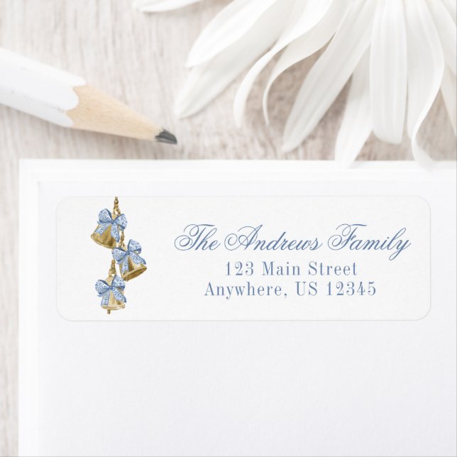 Watercolor Christmas Blue Chinoiserie Bow Bells (Insitu)
