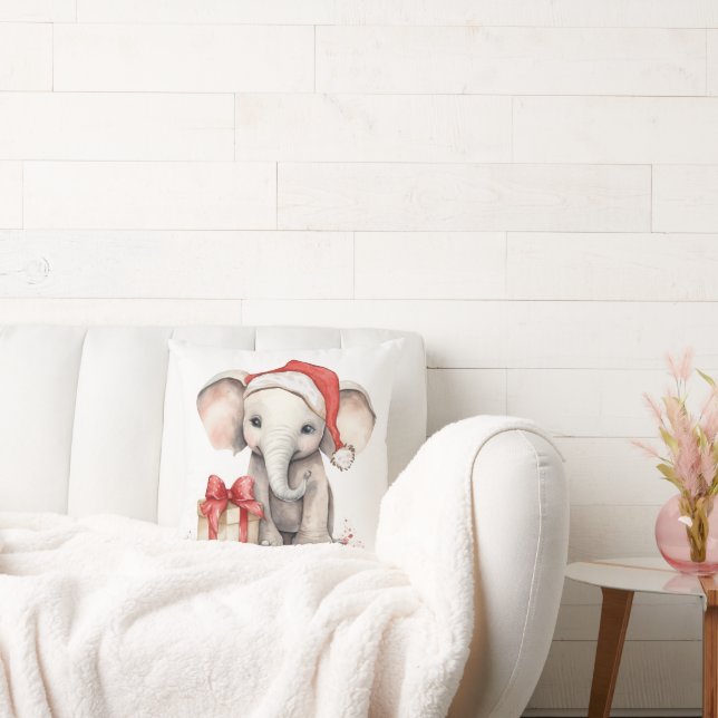 Watercolor Christmas Elephant Kissen (Liege)