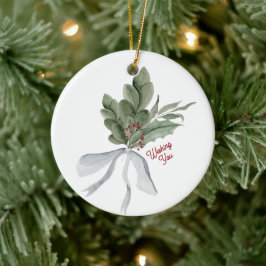 Watercolor Christmas Foliage Personalized Keramik Ornament