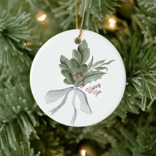 Watercolor Christmas Foliage Personalized Keramik Ornament (Baum)