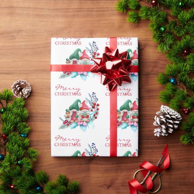 Watercolor Christmas Gnome Geschenkpapier (Feiertagsgeschenk)