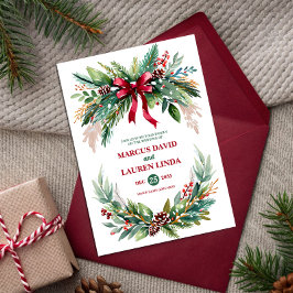 Watercolor Christmas Greenery Wedding Invitation Einladung