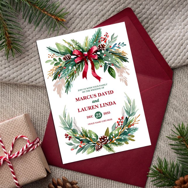 Watercolor Christmas Greenery Wedding Invitation Einladung (Von Creator hochgeladen)