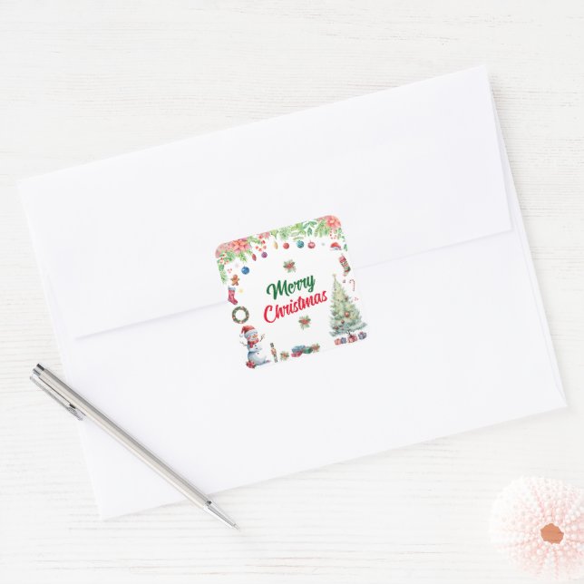 Watercolor Christmas Holiday Quadratischer Aufkleber (Umschlag)