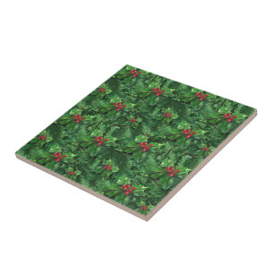 Watercolor Christmas Holly Berries Fliese