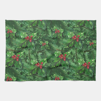 Watercolor Christmas Holly Berries Geschirrtuch