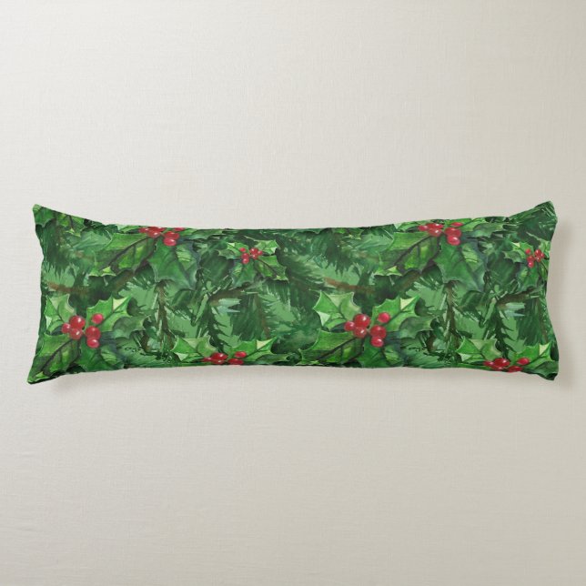 Watercolor Christmas Holly Berries Seitenschläferkissen (Vorderseite)