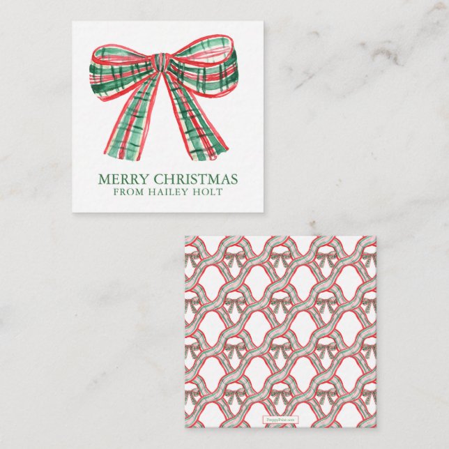 Watercolor Christmas Kariert Bow Enclosure Mitteilungskarte (Vorne/Hinten)