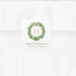 Watercolor Christmas Monogram Strike Bow Wreath Quadratischer Aufkleber<br><div class="desc">PreppyPrint.com - Feiern Sie Weihnachten im Stil! Fügen Sie Ihre personalisierte Touch hinzu! Übertragen Sie dieses Design auch auf die Produkte Ihrer Wahl! Bitte besuchen Sie meinen Designer-Shop,  PreppyPrint.com,  um die Dinge zu koordinieren.</div>