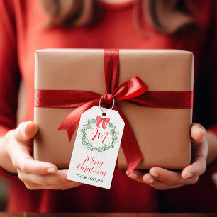 Watercolor Christmas Monogram Wreath Geschenkanhänger