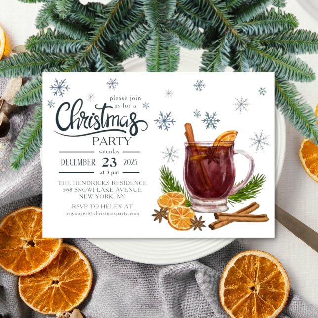 Watercolor Christmas Party Invitation Einladung (Watercolor Christmas Party Invitation with mulled wine)