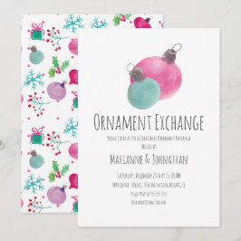 Watercolor Christmas Party Ornaments Exchange Einladung
