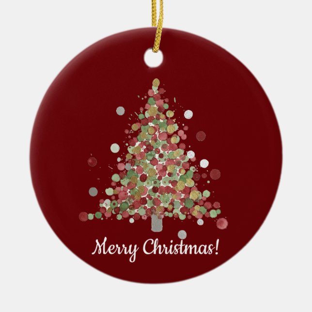 Watercolor Christmas Polka Dot Tree Keramik Ornament (Vorne)