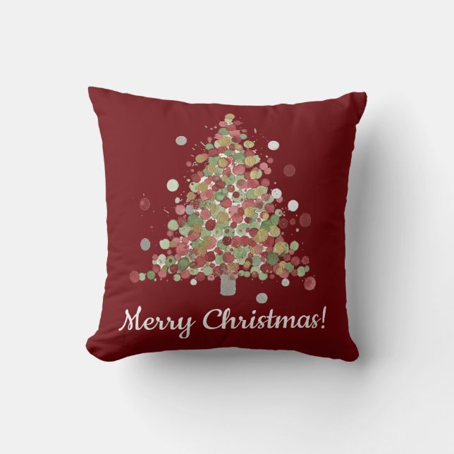 Watercolor Christmas Polka Dot Tree Kissen (Vorderseite)
