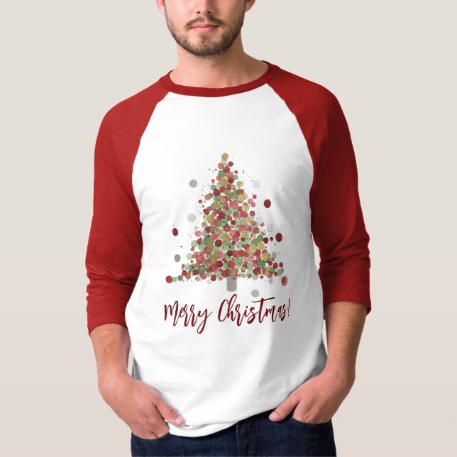 Watercolor Christmas Polka Dot Tree T-Shirt (Vorderseite)