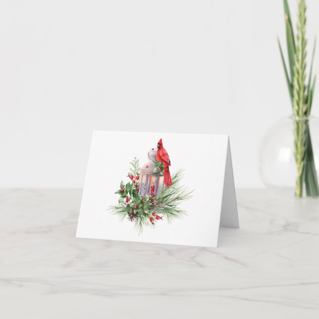 Watercolor Christmas Red Cardinal and Berries  Karte (Vorderseite)