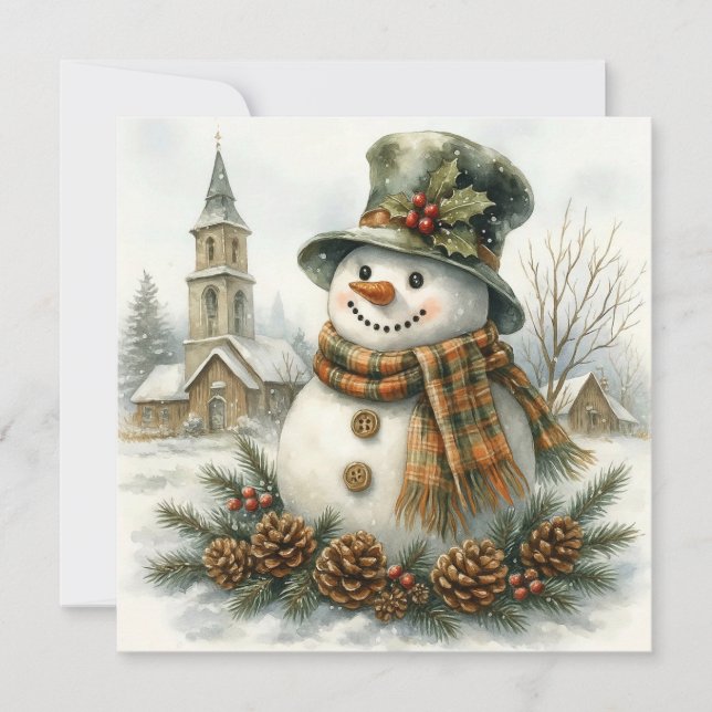 Watercolor Christmas Snowman Cozy Winter Holiday  Karte (Vorderseite)