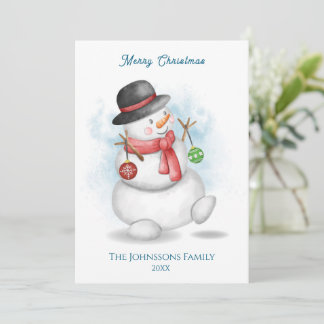 Watercolor Christmas snowman  Einladung