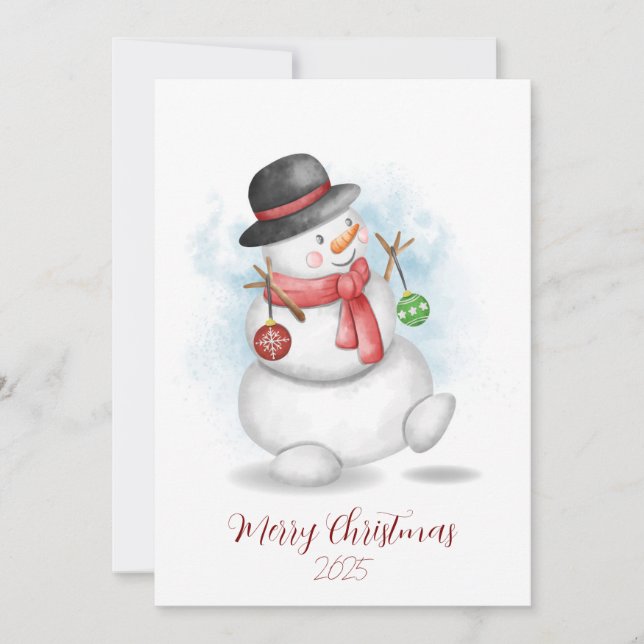 Watercolor Christmas snowman greetings card Einladung (Vorderseite)