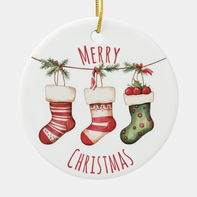 Watercolor Christmas Stockings Ornament (Vorne)