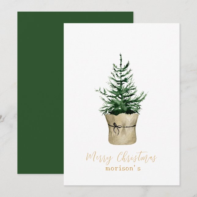 Watercolor Christmas Tree boho Stil Einladung (Vorne/Hinten)