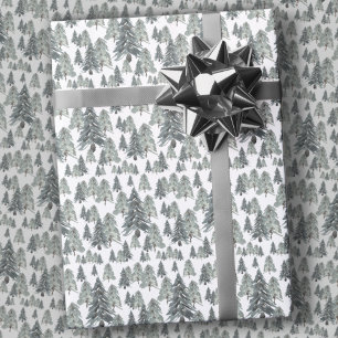 Watercolor Christmas Tree Forest Winter Wonderland Geschenkpapier