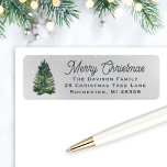 Watercolor Christmas Tree Gray Rücksendeadresse<br><div class="desc">Das festliche "Frohe Weihnachten"-Label-Design bietet eine rustikale,  schicke Winterszene mit schneegrauem Hintergrund und einer grünen Aquarellmalerei auf Weihnachtskiefern. Personalisieren Sie die kohlegraue Formulierung mit Ihrer Auswahl an Begrüßungen und dem Rücksendeadresse Ihrer Familie. Macht einen schönen Akzent für Ihre Weihnachtskarten.</div>