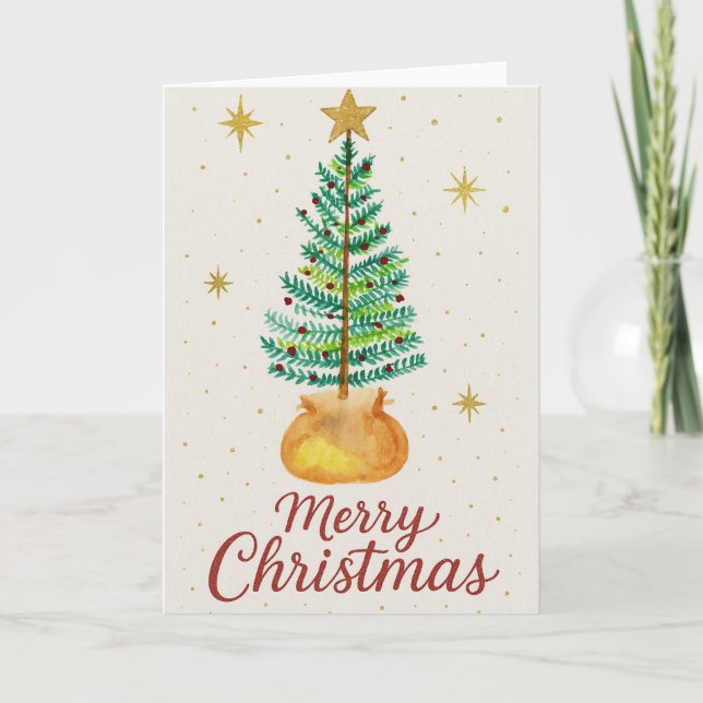 Watercolor Christmas Tree Karte (Vorderseite)