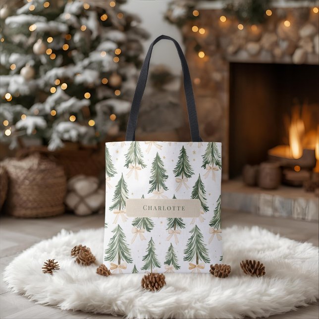 Watercolor Christmas Tree Personalized Tote Bag (Créateur téléchargé)
