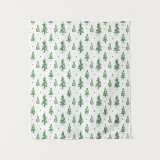 Watercolor Christmas Trees Seamless Pattern Wandteppich (Vorderseite)