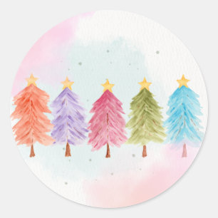 WATERCOLOR CHRISTMAS TREM DESIGN RUNDER AUFKLEBER