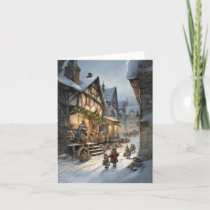 Watercolor Christmas Village Blank Feiertagskarte