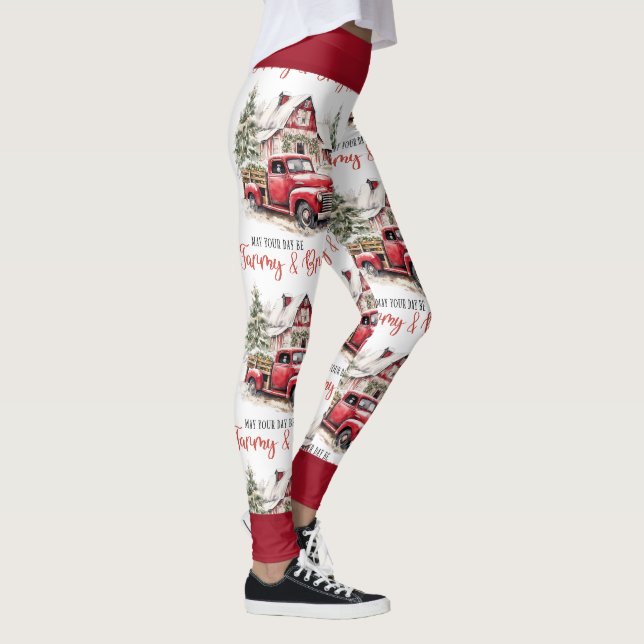 Watercolor Christmas Vintage Truck and Barn  Leggings (Rechts)