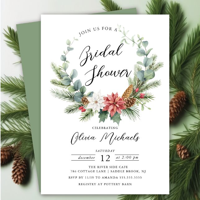 Watercolor Christmas Wreath Bridal Shower Einladung (Von Creator hochgeladen)