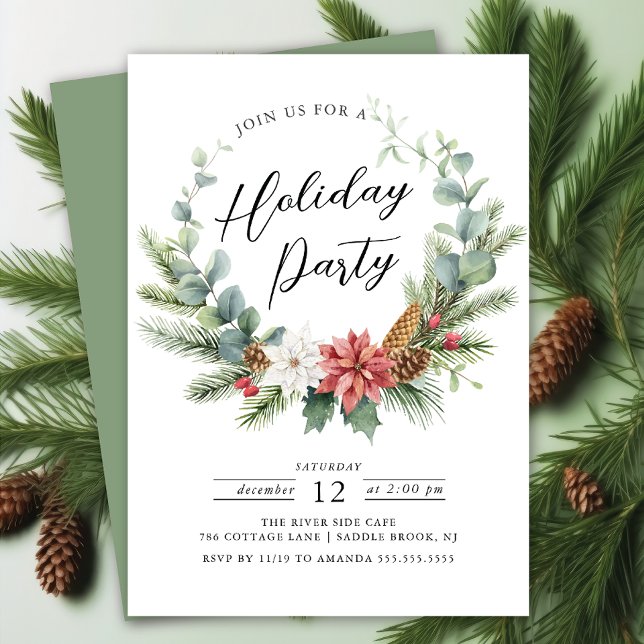 Watercolor Christmas Wreath Holiday Party Einladung (Von Creator hochgeladen)